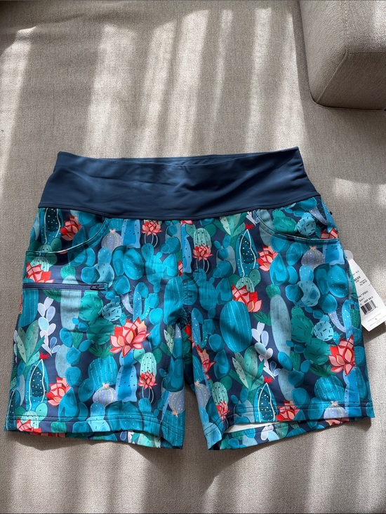 Shredly Pants - Shredly Women's Teal 7” inseam Cactus-Print Active Shorts 10,